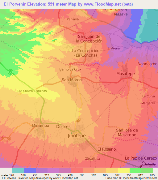 El Porvenir,Nicaragua Elevation Map