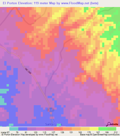 El Porton,Nicaragua Elevation Map