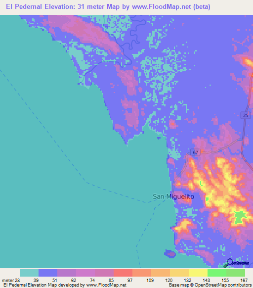 El Pedernal,Nicaragua Elevation Map