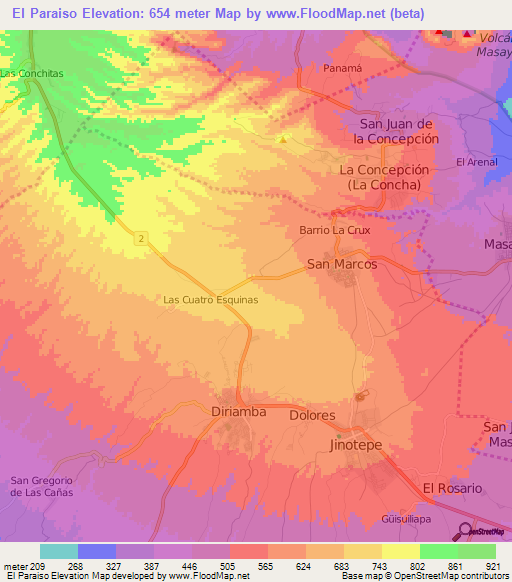El Paraiso,Nicaragua Elevation Map