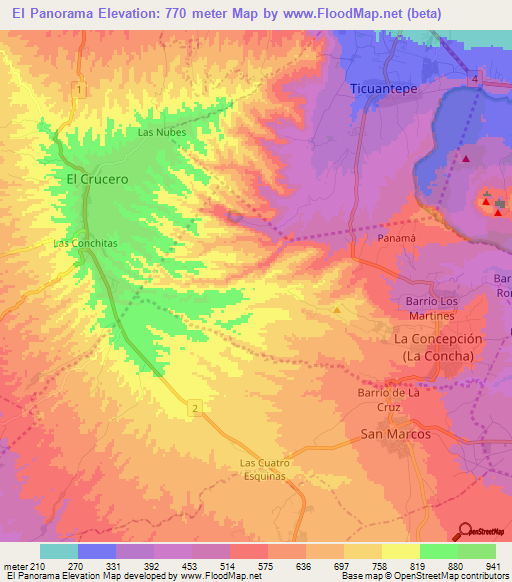 El Panorama,Nicaragua Elevation Map