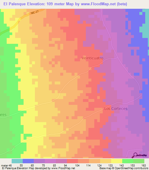 El Palenque,Nicaragua Elevation Map