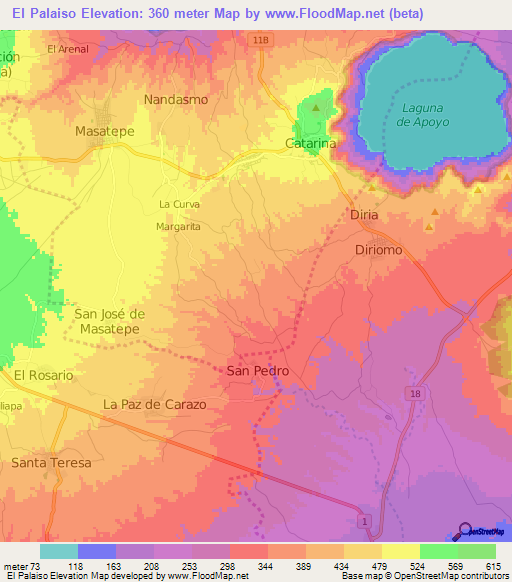 El Palaiso,Nicaragua Elevation Map
