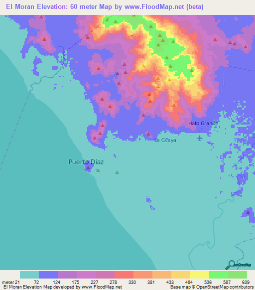 El Moran,Nicaragua Elevation Map