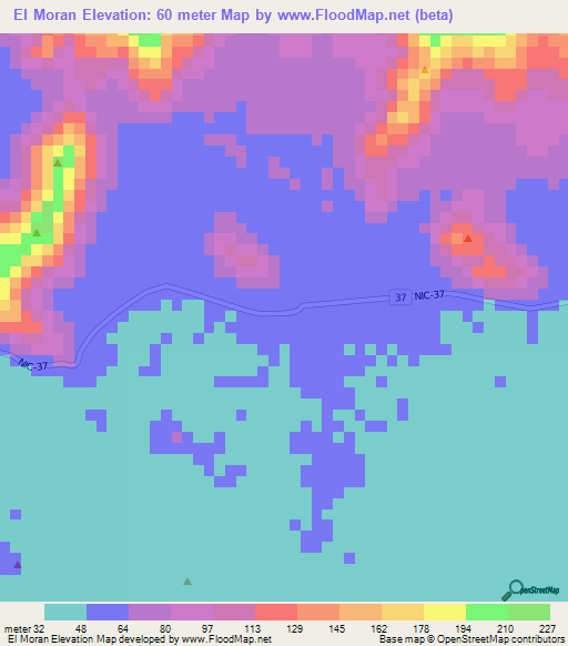 El Moran,Nicaragua Elevation Map