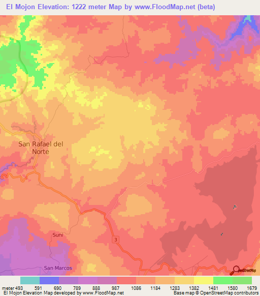 El Mojon,Nicaragua Elevation Map