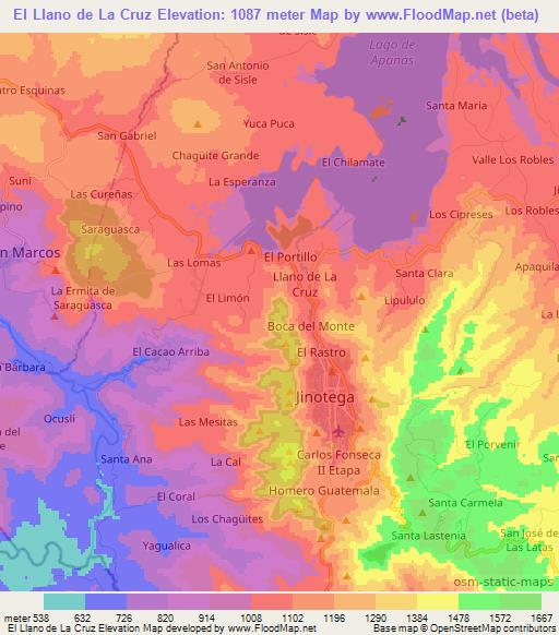 El Llano de La Cruz,Nicaragua Elevation Map