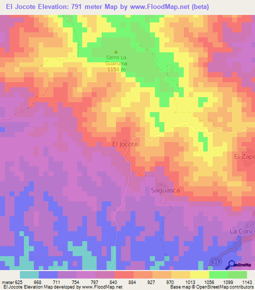El Jocote,Nicaragua Elevation Map