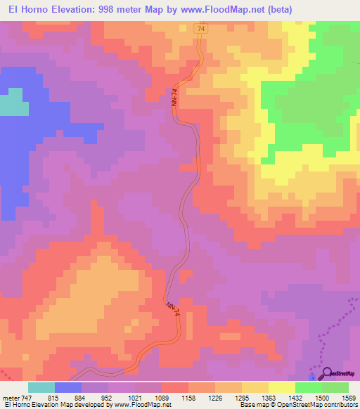 El Horno,Nicaragua Elevation Map