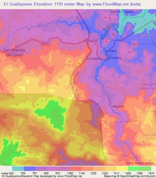 El Gualiqueme,Nicaragua Elevation Map