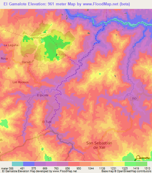El Gamalote,Nicaragua Elevation Map