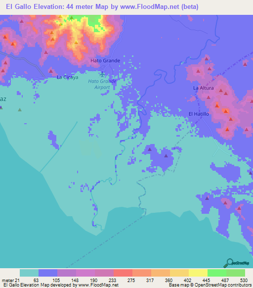 El Gallo,Nicaragua Elevation Map
