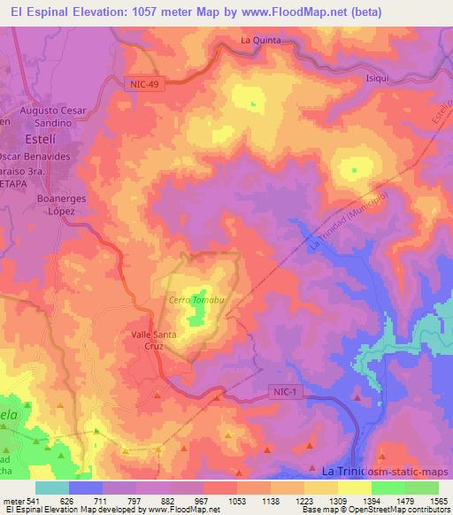 El Espinal,Nicaragua Elevation Map