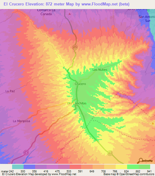 El Crucero,Nicaragua Elevation Map