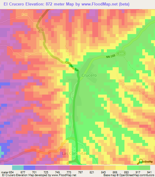 El Crucero,Nicaragua Elevation Map