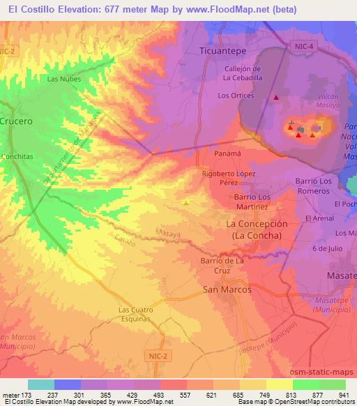 El Costillo,Nicaragua Elevation Map