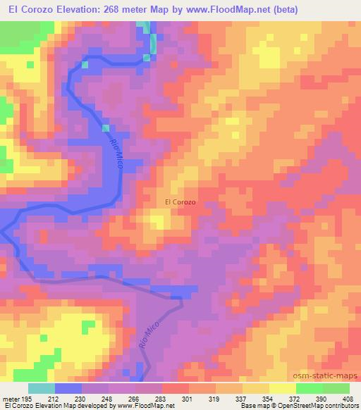 El Corozo,Nicaragua Elevation Map