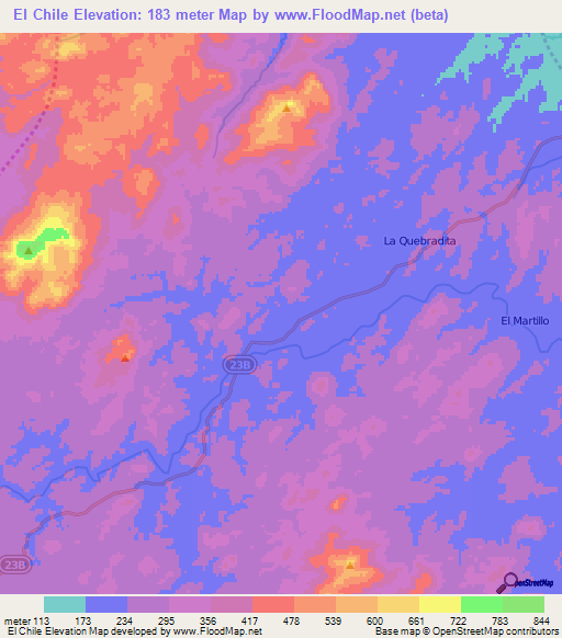 El Chile,Nicaragua Elevation Map
