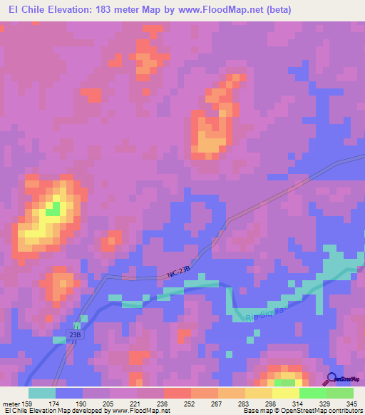 El Chile,Nicaragua Elevation Map