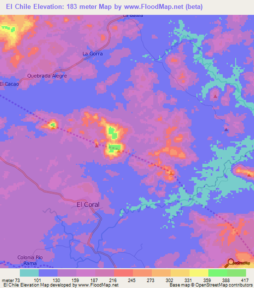 El Chile,Nicaragua Elevation Map