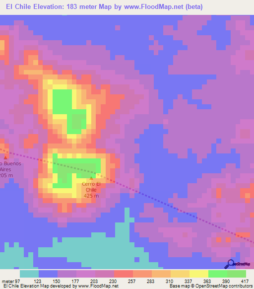 El Chile,Nicaragua Elevation Map