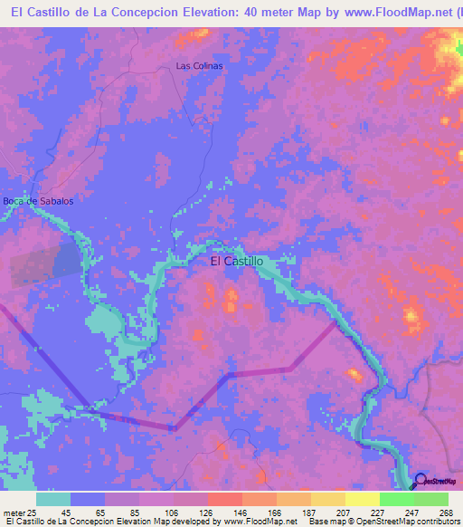 El Castillo de La Concepcion,Nicaragua Elevation Map