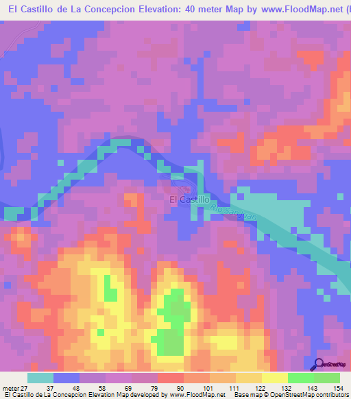 El Castillo de La Concepcion,Nicaragua Elevation Map