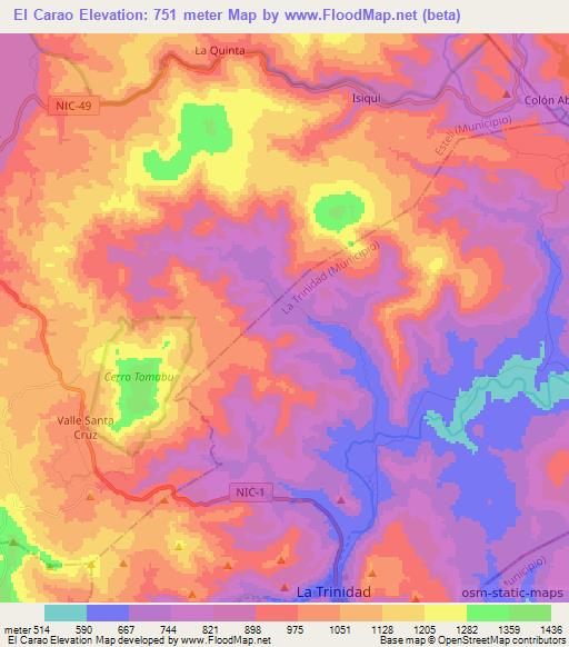 El Carao,Nicaragua Elevation Map