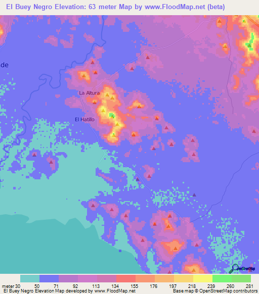 El Buey Negro,Nicaragua Elevation Map
