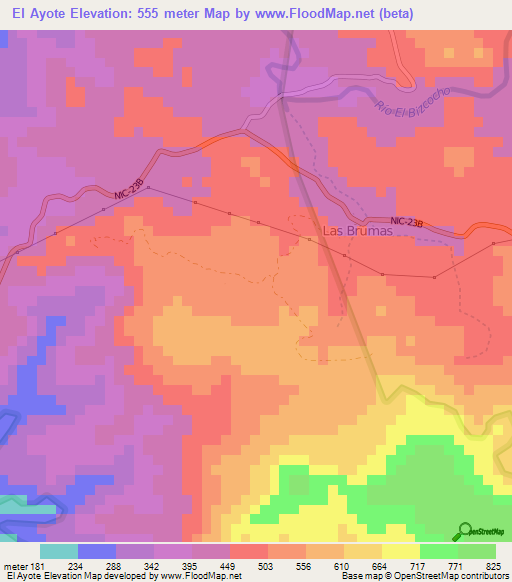 El Ayote,Nicaragua Elevation Map