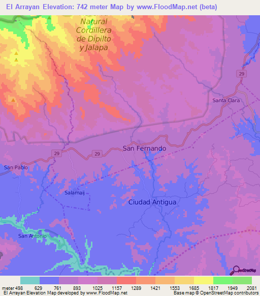 El Arrayan,Nicaragua Elevation Map