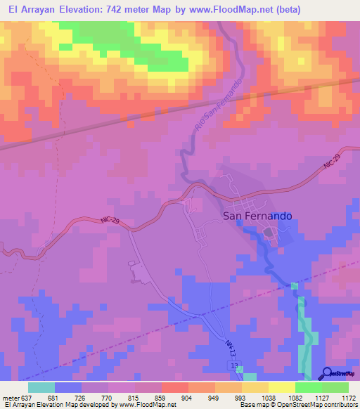 El Arrayan,Nicaragua Elevation Map