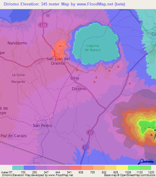 Diriomo,Nicaragua Elevation Map