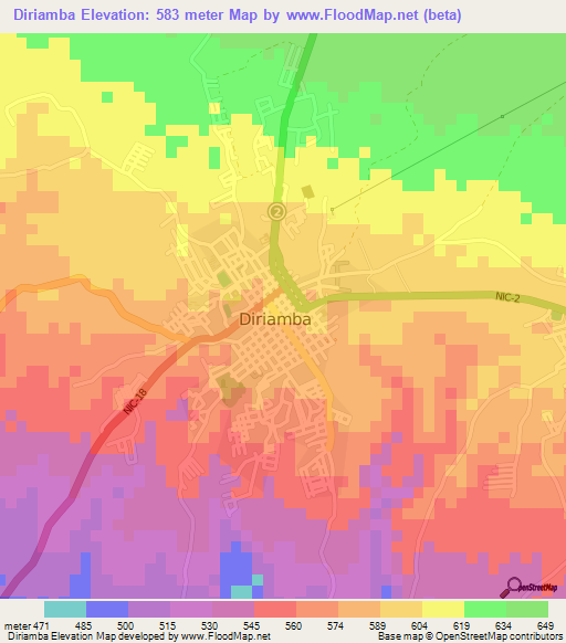 Diriamba,Nicaragua Elevation Map