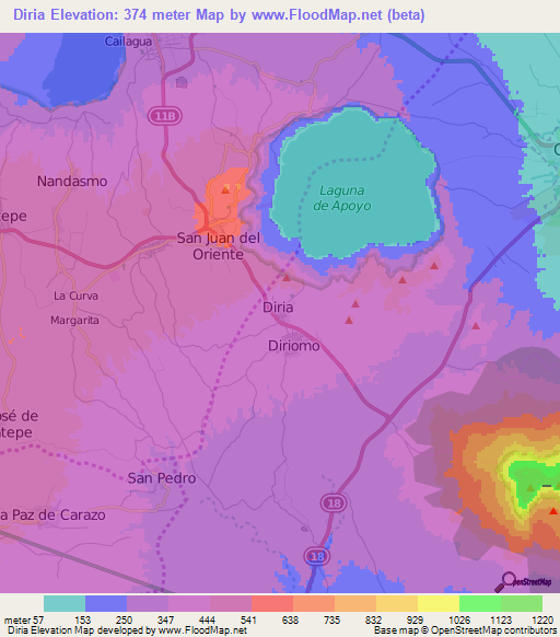 Diria,Nicaragua Elevation Map