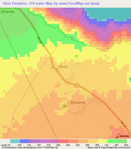Diria,Nicaragua Elevation Map