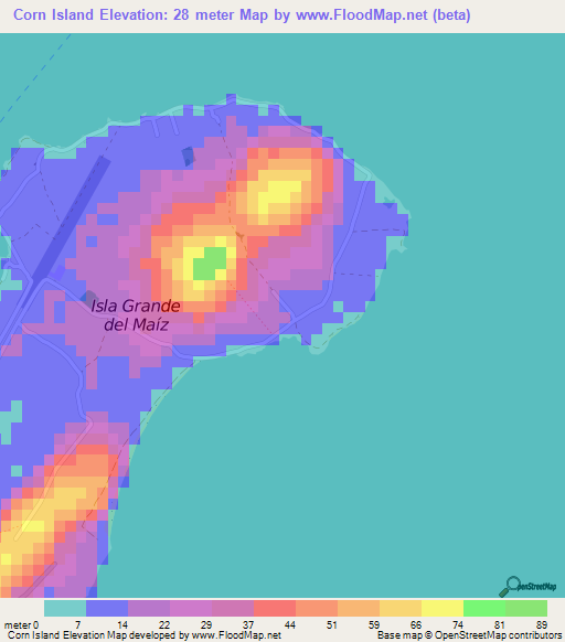 Corn Island,Nicaragua Elevation Map