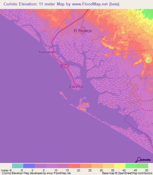 Corinto,Nicaragua Elevation Map