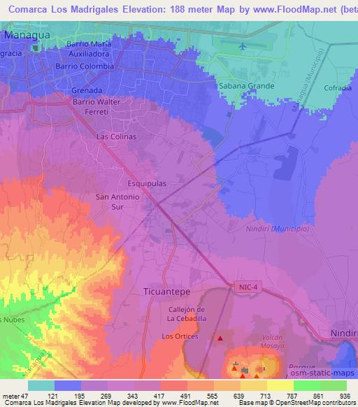 Comarca Los Madrigales,Nicaragua Elevation Map