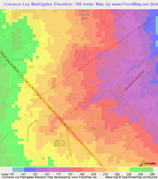 Comarca Los Madrigales,Nicaragua Elevation Map