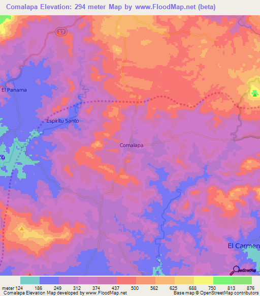 Comalapa,Nicaragua Elevation Map