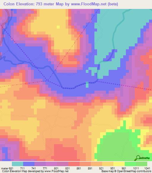 Colon,Nicaragua Elevation Map