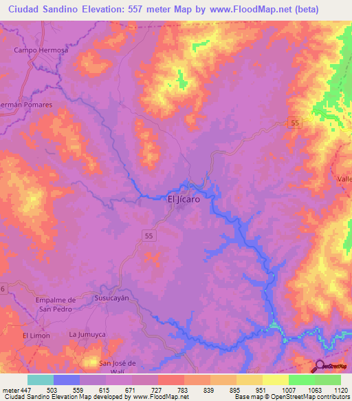 Ciudad Sandino,Nicaragua Elevation Map