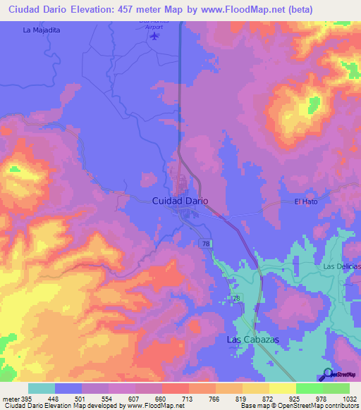 Ciudad Dario,Nicaragua Elevation Map