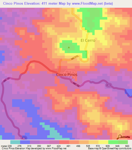 Cinco Pinos,Nicaragua Elevation Map
