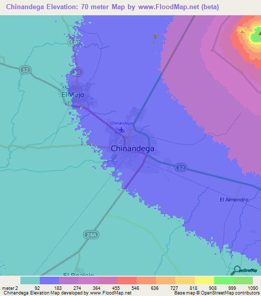 Chinandega,Nicaragua Elevation Map
