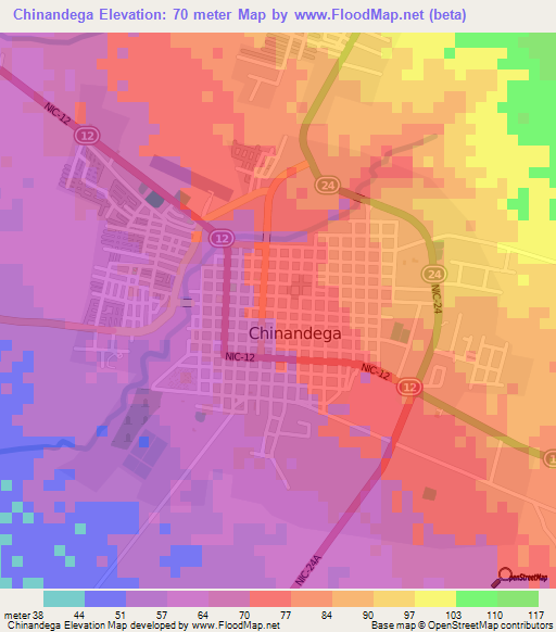 Chinandega,Nicaragua Elevation Map