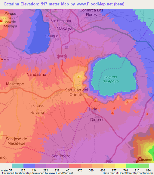 Catarina,Nicaragua Elevation Map