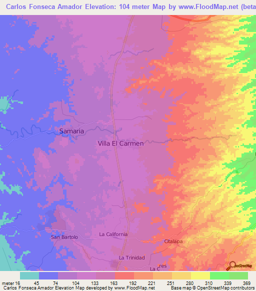 Carlos Fonseca Amador,Nicaragua Elevation Map