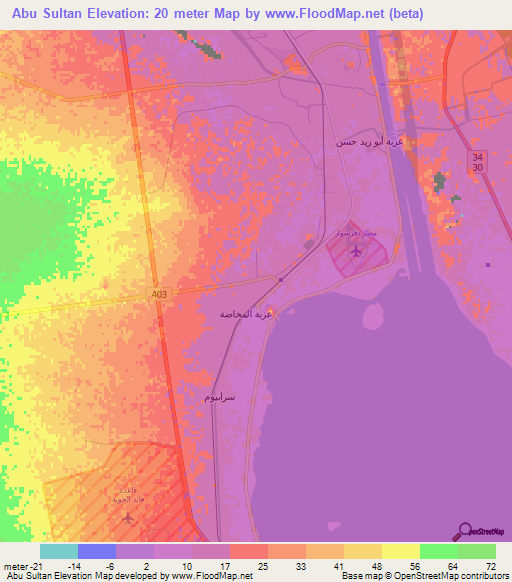 Abu Sultan,Egypt Elevation Map